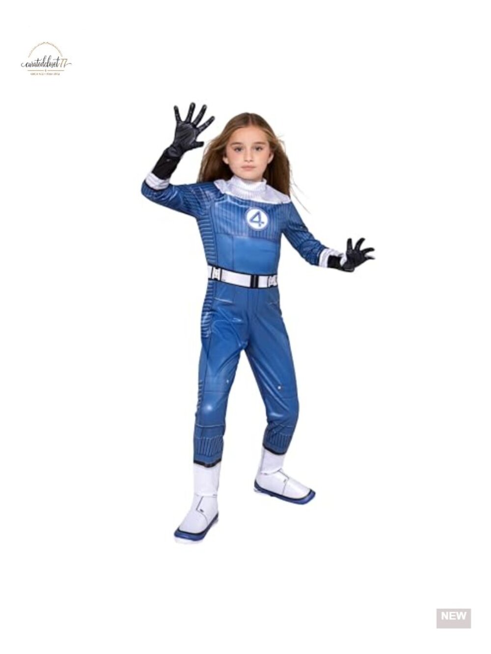 MARVEL Invisible Woman Youth Halloween Costume Printed Jumpsuit Gloves